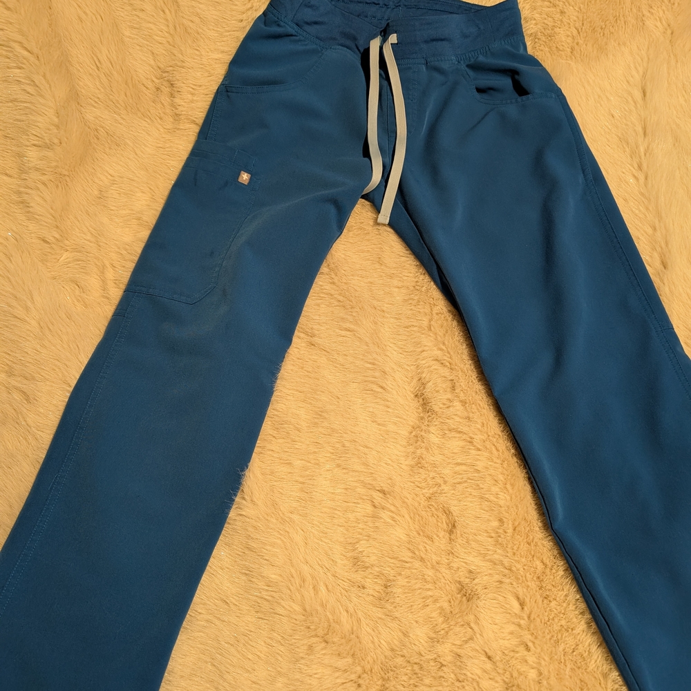Figs Blue Kade Cargo with Gray Drawstring